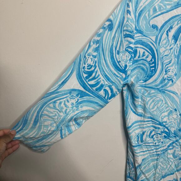 Lilly Pulitzer Sarasota Tunic Dress Blue White Swirl Print Rayon Size L - Picture 5 of 15